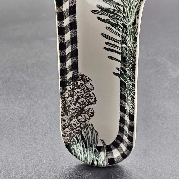 Robert Stanley Spoon Rest Ceramic Moose Pinecone Lodge Kitchen Black White - Picture 3 of 6